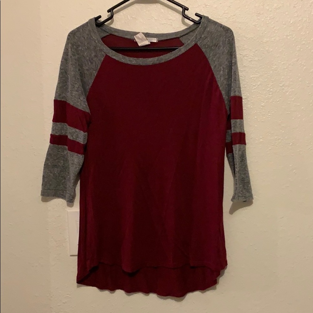 Maroon/burgundy and grey raglan tee